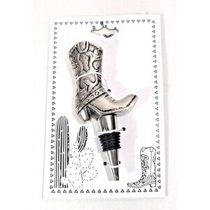 Cowboy Boot Wine Bottle Stopper Silver Metal 5.5-inch Western New Home Gift